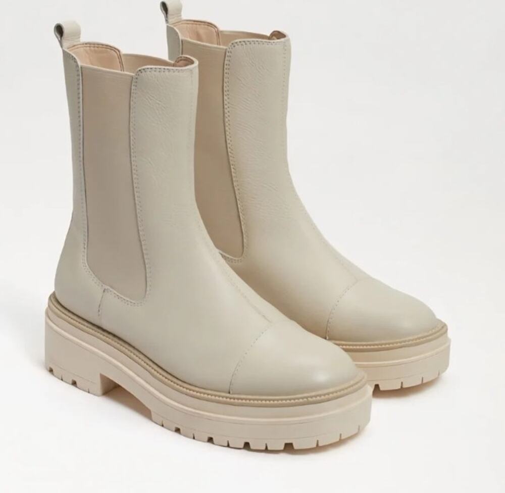Sam Edelman Wellington Modern Ivory Leather Combat Boots H8008L2100 sz 8.5